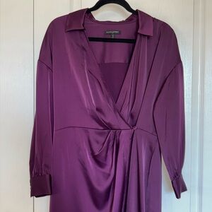 Banana Republic black satin forward flap dress .